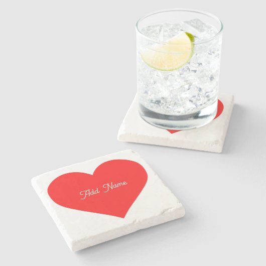 ロマンチック赤いハート パーソナライズされた ストーンコースター (横)