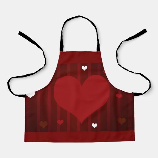 ロマンチック赤と白ラブミーハートバレンタイン エプロン (正面)