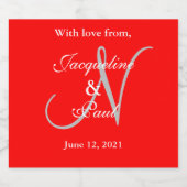 ロマンチック赤結婚白モノグラム ワインラベル (シングルラベル)