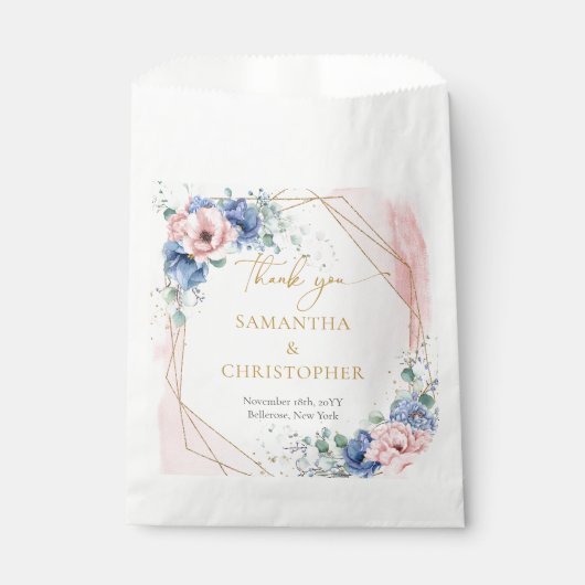 ロマンチック赤面とブルーフローラユーカリ金ゴールド フェイバーバッグ (正面)