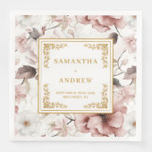 ロマンチック赤面アイボリー金ゴールドフローラ紙ナプキン (正面)