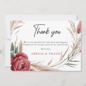 ロマンチック赤面バラパンパスグラス結婚ズ サンキューカード (正面)