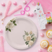 ロマンチック赤面ピンクアイボリー結婚フローラ ペーパープレート (パーティー)