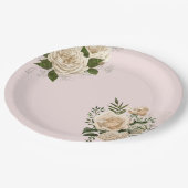 ロマンチック赤面ピンクアイボリー結婚フローラ ペーパープレート (アングル)