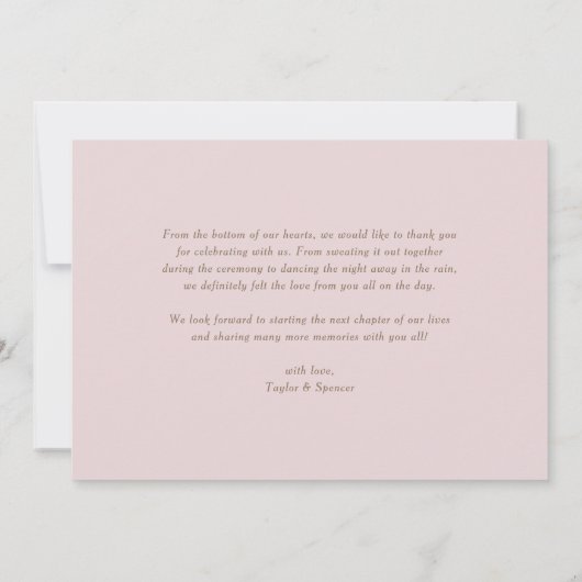 ロマンチック赤面ピンクガーデンバラボタニカル結婚ズ サンキューカード (裏面)