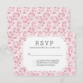 ロマンチック赤面ピンクグリッターフローラ結婚式RSVP 出欠カード (正面/裏面)