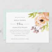 ロマンチック赤面ピンクピーチフローラブライダルシャワー 招待状 (正面/裏面)
