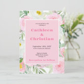 ロマンチック赤面ピンクフローラ結婚式招待状 招待状 (スタンド正面)