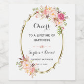 ロマンチック赤面ピンクフローラ金ゴールド結婚フレーム ワインラベル (シングルラベル)