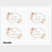 ロマンチック赤面ピンクフローラ金ゴールド結婚フレーム 長方形シール (シート)