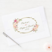 ロマンチック赤面ピンクフローラ金ゴールド結婚フレーム 長方形シール (封筒)