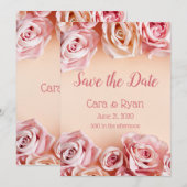 ロマンチック赤面ピンクローズエレガントウェディング セーブザデート (正面/裏面)