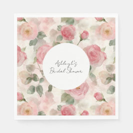 ロマンチック赤面ピンクローズフローラブライダルシャワー スタンダードランチョンナプキン