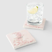 ロマンチック赤面ピンクローズ花びら ストーンコースター (横)