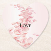 ロマンチック赤面ピンクローズ花びら ペーパーコースター (正面)