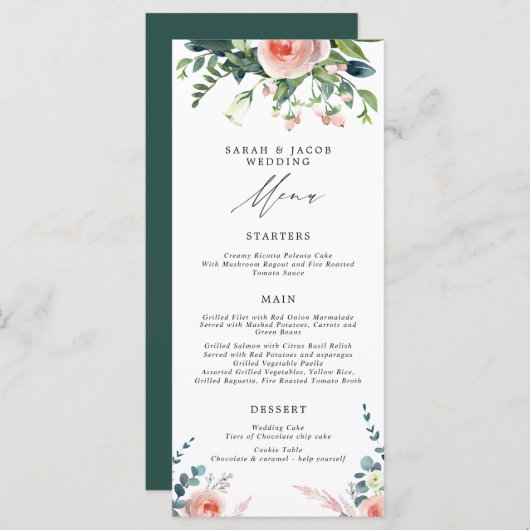 ロマンチック赤面ピンク結婚フローラのメニュー メニュー (正面/裏面)