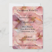 ロマンチック赤面ピンク金ゴールドグリッツフラワーズ誕生日 招待状 (正面)