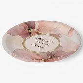 ロマンチック赤面ピンク金ゴールドフローラブライダルシャワー ペーパープレート (アングル)