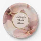 ロマンチック赤面ピンク金ゴールドフローラブライダルシャワー ペーパープレート (正面)