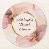 ロマンチック赤面ピンク金ゴールドフローラブライダルシャワー ラウンドペーパーコースター (正面)