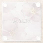 ロマンチック赤面ピンク金ゴールドフローラ誕生日 ガラスコースター (裏面)