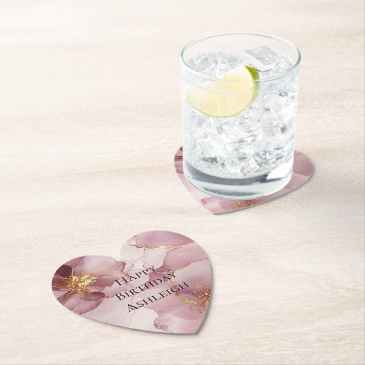 ロマンチック赤面ピンク金ゴールドフローラ誕生日 ペーパーコースター (インサイチュ)