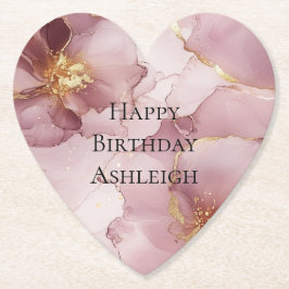 ロマンチック赤面ピンク金ゴールドフローラ誕生日 ペーパーコースター