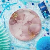 ロマンチック赤面ピンク金ゴールドフローラ誕生日 ペーパープレート (パーティー)