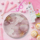 ロマンチック赤面ピンク金ゴールドフローラ誕生日 ペーパープレート (パーティー)