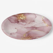 ロマンチック赤面ピンク金ゴールドフローラ誕生日 ペーパープレート (アングル)