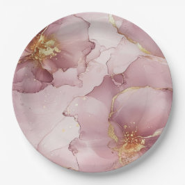 ロマンチック赤面ピンク金ゴールドフローラ誕生日 ペーパープレート