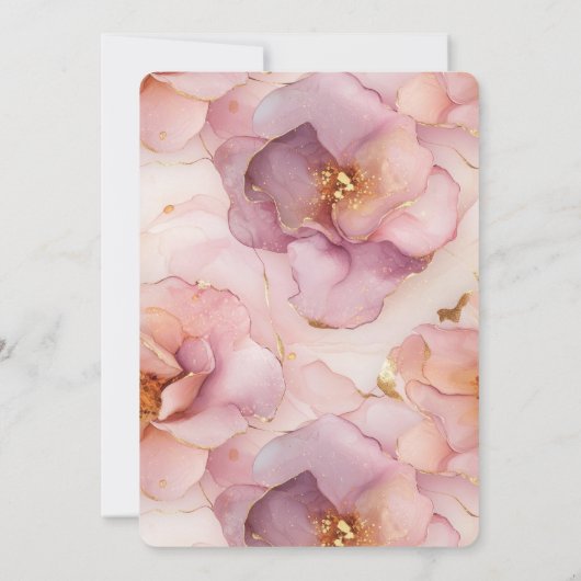 ロマンチック赤面ピンク金ゴールドフローラ誕生日 招待状 (裏面)