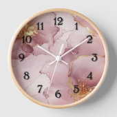 ロマンチック赤面ピンク金ゴールドフローラ 壁時計 (正面)