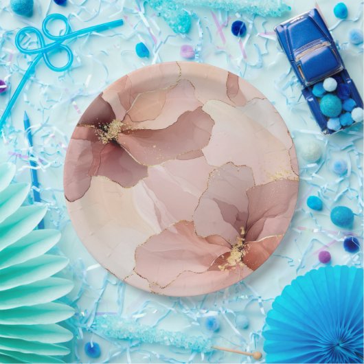 ロマンチック赤面ピンク金ゴールド結婚フローラ ペーパープレート (パーティー)