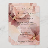 ロマンチック赤面ピンク金ゴールド結婚フローラ 招待状 (正面/裏面)