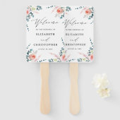 ロマンチック赤面ピンク&ホワイトフローラ結婚ズウェルカム ハンドファン (正面&裏面)