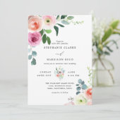 ロマンチック赤面ピンク&ホワイトフローラ結婚ズ 招待状 (スタンド正面)
