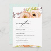 ロマンチック赤面ピーチピンクパープルフローラ披露宴 招待状 (正面/裏面)