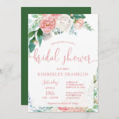 ロマンチック赤面フローラと金ゴールドブライダルシャワー招待 招待状 (正面/裏面)
