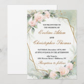 ロマンチック赤面フローラユーカリ結婚プス 招待状 (正面/裏面)
