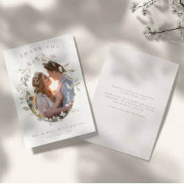 ロマンチック赤面フローラリース結婚写真 サンキューカード