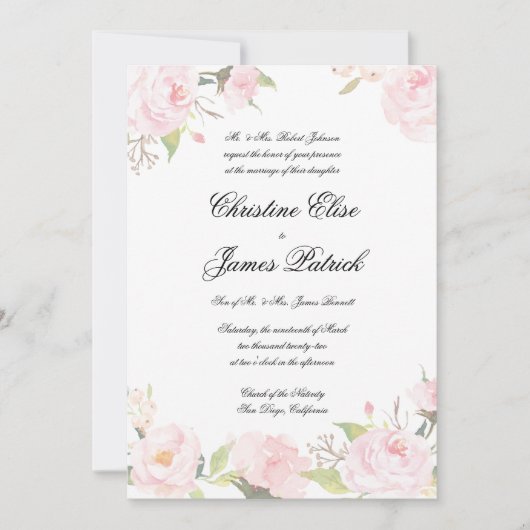 ロマンチック赤面フローラ結婚式招待状 招待状 (正面)