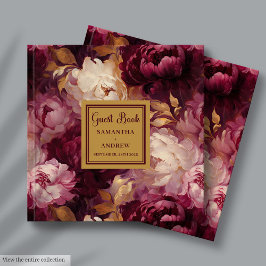 ロマンチック赤面ブルゴーニュ結婚金ゴールドズゲストブック ゲストブック