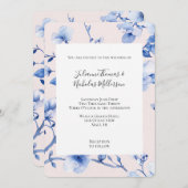 ロマンチック赤面ブルー結婚フローラ 招待状 (正面/裏面)