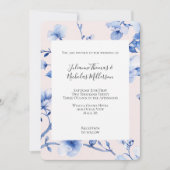 ロマンチック赤面ブルー結婚フローラ 招待状 (正面)