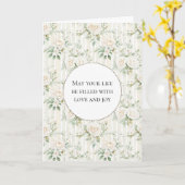 ロマンチック赤面ホワイトローズストライプフローラ結婚ズ カード (黄色い花)