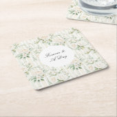 ロマンチック赤面ホワイトローズストライプフローラ結婚ズ スクエアペーパーコースター (アングル)