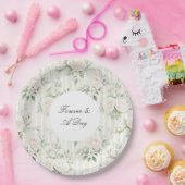 ロマンチック赤面ホワイトローズストライプフローラ結婚ズ ペーパープレート (パーティー)