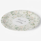 ロマンチック赤面ホワイトローズストライプフローラ結婚ズ ペーパープレート (アングル)