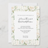 ロマンチック赤面ホワイトローズストライプフローラ結婚ズ 招待状 (正面)